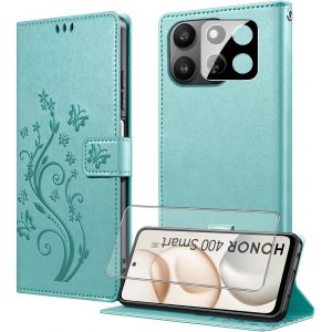 JGD-Coque pour Honor 400 Smart avec 1 Verre Tremp&eacute;,1 Protection Camera,&Eacute;tuis Rabat [Housse en Cuir PU][Fentes pour Cartes][Pochette de Portefeuille][Stand Feature]- Vert - Neuf