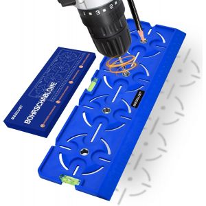 Gabarit de per&ccedil;age avec niveau &agrave; bulle et r&egrave;gle-Outil de pr&eacute;cision multifonction pour prise de courant,bo&icirc;te encastr&eacute;e et installation &eacute;lectrique en cloison s&egrave;che (bleu) - Neuf