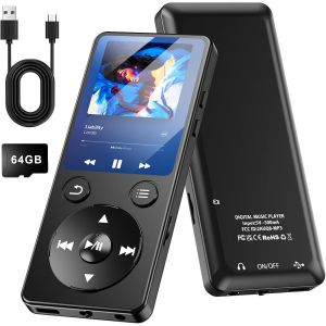 Lecteur MP3 avec Bluetooth, Lecteur Audio numérique MP3 64 Go avec Haut-Parleur, écran 2,4 Pouces, Batterie 450 mAh, Compatible vidéo/e-Book/Radio FM/podomètre, Extensible jusqu'à 256 Go. - Neuf