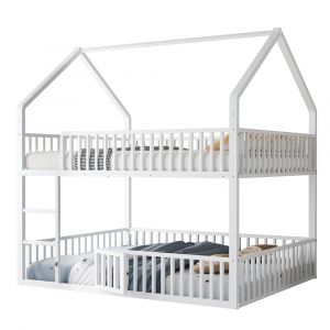 Lit Superposé Enfant 140x200cm Métal Avec Escalier - Blanc - Neuf