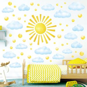 Eryi-Ds12-8079 Stickers Muraux Nuage Soleil Et Points Enfants Decoration Chambre Bebe Fille Deco Papier Peint Mural Garcon Arc En Ciel Autocollant - Neuf