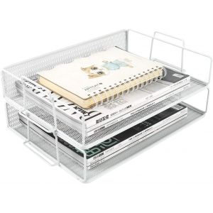 Lot de 2 Métal Paysage Empilable Corbeilles à Courrier A4 Banette de Rangement Bureau Porte Revue Organisateur de Magazine Bannette Papier Range Document,Blanc - Neuf