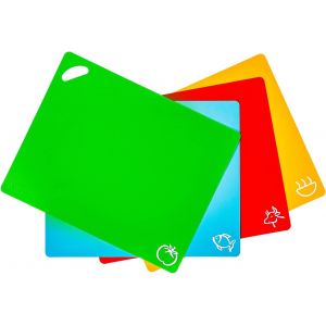 4 pcs Planches &agrave; D&eacute;couper Plastiques Code Couleur Grande Planche &agrave; D&eacute;couper Plastique sans BPA Set Planche &agrave; D&eacute;couper Extensible - Neuf