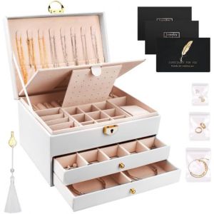 Jexnovashop-Bo&icirc;te &Agrave; Bijoux Pour Femme,3 Couches Boite Bijoux,Boite &Agrave; Bijoux Femme,Bijoux Boite, Avec Coussins De Montre,Cadeau Pour Filles Et Femmes,Adapt&eacute; Aux Boucles D'oreilles,Colliers,Montres - Neuf
