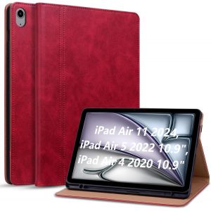 Kalws-Étui Coque Pour Ipad Air 11 Pouces M2 2024,Ipad Air 5/4 (10.9 Pouces 2022/2020 5ème Génération/4ème Génération) Avec Porte-Stylet Et Support Etui En Cuir Pu Housse De Protection,Rouge - Neuf