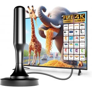 MEVRONISSHOP-Antenne TV Interieur, Antenne TV Int&eacute;rieur Puissante TNT HD 2025,Portable antennes TNT, 4K 1080P avec de Signal Captez Tous Les canaux locaux et sans abonnement, Base Magn&eacute;tique, C&acirc;ble d - Neuf