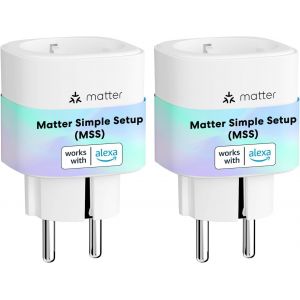 Prise Connectée Matter (Type F), Lot De 2 Prise Wifi Avec Matter Simple Setup (Mss), Compatible Avec Alexa, Apple Home Et Google Home, Mesure De Consommation D'Énergie Pour Panneau[MAT790216] - Neuf