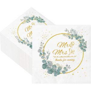 Kal-Lot De 35 Serviettes De Mariage - Vert Eucalyptus - Mr Mrs Thanks For Coming - 2 Couches - 33 X 33 Cm - Décoration De Table De Mariage - Neuf