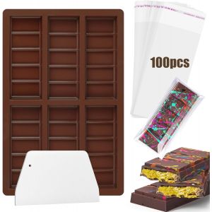 KAL-Moule À Chocolat En Siliconemoule Tablette Chocolat Dubai 6 Cavités Moule En Silicone Avec 100 Sacs Moule Et Grattoir Moules À Chocolat Super Profonds Pour Les Bonbons, Les Chocolat Pistache - Neuf