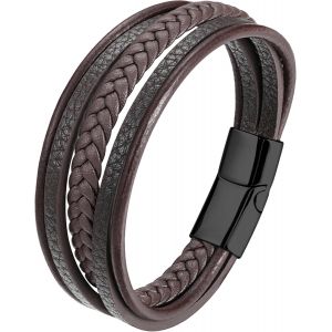 Kalanka-Bracelet Cuir Homme, Bracelet Perle Homme, Noir Bleu Marron Bracelets Pour Hommes, Avec Boîte Cadeau - Neuf