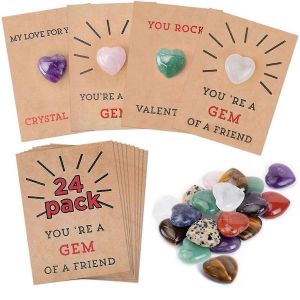 Cadeaux de Saint-Valentin pour les enfants - Paquet de 24 cartes de Saint-Valentin avec cristaux en forme de coeur - Cadeau de Saint-Valentin - Neuf