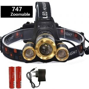 Lampe Frontale Xm T6 À 3 Led, Étanche, Rechargeable Et Zoomable, Idéale Pour La Pêche En Plein Air Et Le Camping-Forfait E - Neuf