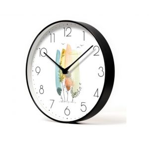 Horloge murale silencieuse de 12 pouces avec motif de plumes pour la d&eacute;coration de la maison et du bureau - Neuf