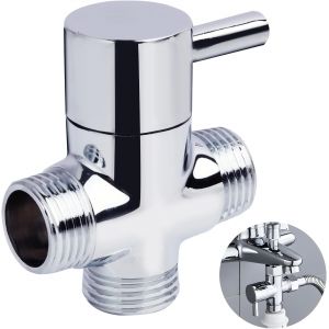 Vanne de D&eacute;rivation Commutateur, Vanne de D&eacute;rivation de Douche en Laiton Chrom&eacute;, Adaptateur en T &agrave; 3 Voies, Inverseur de Bras de Douche avec Entr&eacute;e M&acirc;le G1/2 et Double Sortie G1/2 &iquest; - Neuf