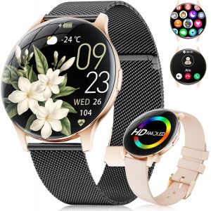 Montre Connect&eacute;e Femme, 1,43"" Amoled &Eacute;cran/Appel Bluetooth/100+ Modes Sportifs Smartwatch, Sommeil/Spo2/Calories/Fr&eacute;quence Cardiaque Moniteur Pour Android Ios - Neuf