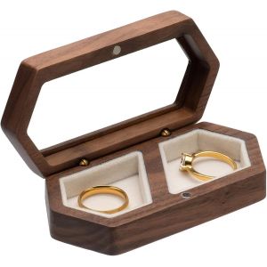 Boîte À Bagues Rectangulaire Bois De Noyer,Boîte À Bijoux Portable Boîte À Alliances En Bois Boîte À Bagues À Double Fente Pour Demande Enmariage Saint-Valentin Fiançailles - Neuf