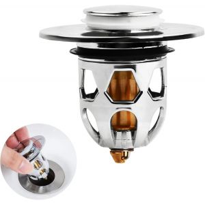 Bonde de baignoire universelle, bonde d'évier escamotable, bouchon de vidange universel en acier inoxydable pour trous de drainage de 34 à 40 mm - Neuf