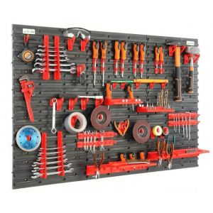 Étagère murale murale à outils 116x78cm ensemble de 60 pièces en noir/rouge porte-outils étagère d'atelier en plastique système V4 - Neuf