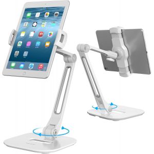 Meimie-Support De Tablette En Aluminium À Bras Long Pour Ipad/Iphone/Samsung/Asus Et Autres Appareils De 4 ""À 11"",Flexible À 360 °,Adapté Au Lit/Cuisine/Bureau(Blanc) - Neuf