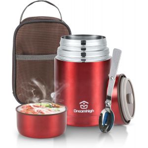 TIANYI-® Boîte Alimentaire Isotherme 800ml avec Sac à Lunch, Thermo Isolant Contenant avec Cuillère, Thermos Alimentaire Chaud sans BPA, pour Ecole, Bureau, Camping (Rouge) - Neuf