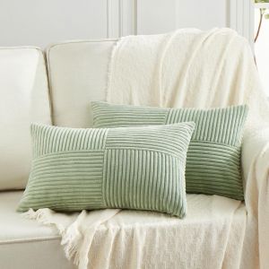 Cauc-Lot De 2 Boho Housse De Coussin 35x60 Vert Sauge,&Agrave; Motif Crois&eacute; Decoration Housses De Coussin En Velours C&ocirc;tel&eacute;,Douillet Taie D'oreiller Housse Coussin Moderne Pour Canap&eacute; Chambre Chaise Lit - Neuf