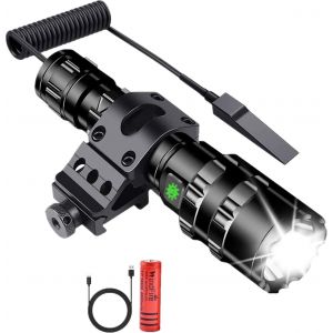 Lampe De Poche De Chasse Tactique 90000 Lumens, Lampe De Chasse Super Brillante Avec Montage Sur Rail, Lampe De Poche &Agrave; Pressostat &Agrave; Distance Rechargeable Usb 5 Modes Pour La Chasse Au Camping - Neuf