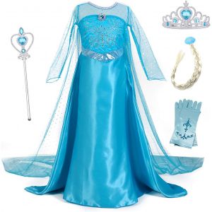 Ehnga-Les Filles Costume Princesse Elsa Robe Reine Des Neiges Déguisement De Cape Robe Princesse Avec Accessoires Pour Cosplay Carnaval Fête D'anniversaire 3-9ans - Neuf