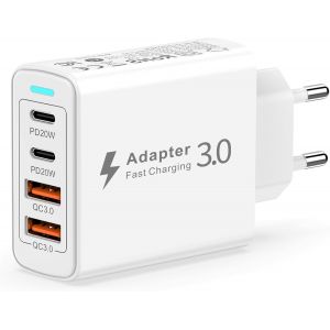 Usb C Fast Charger, 40w 4 Port Multiple Usb Charger With Pd&qc3.0, Usb C Plug Power Adapter Usb Type C Fast Charger For Apple Iphone 15/14/13/12/11/Xs/X/8/7, Samsung Galaxy S23, S22, Xiaomi - Neuf