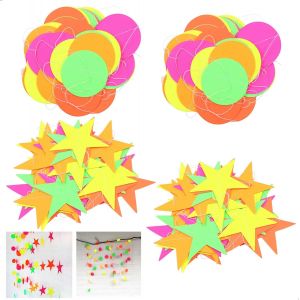 Kal-Guirlande En Papier Néon Glow - Lumineuse À Suspendre Étoile Et Arches Rondes Banniète Décorations Pour Fournitures De Fête Mariage D'anniversaire, Party Supplies, 4m, 4pcs - Neuf