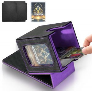 Mdy-Boîte De Jeu De Cartes Pour Mtg Commander, Boîte À Cartes Tcg, Boîte De Rangement Magnétique En Cuir Pu Pour Cartes À Collectionner, Peut Contenir 100 Cartes À Double Pochette, Noir Et Violet - Neuf