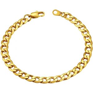 Trahoo-Bracelet Gourmette Homme Acier Inoxydable Gourmette Garçon Chaîne Cubaine Femme Collier Poignet Fille Maille [Argent/Or/Noir] Bijoux Cadeau Noël Pour Amis/S?urs/Frères/Pères/Mères - Neuf