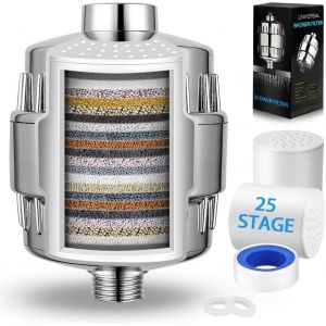 25 &Eacute;tapes Filtre de Douche, Filtre Pommeau Douche Anti Calcaire pour &Eacute;liminer Le Chlore et Le Fluorure, avec Cartouches de Filtre Rempla&ccedil;ables Multi-&eacute;tapes, R&eacute;duit S&eacute;cheresse Peau Pellicules - Neuf