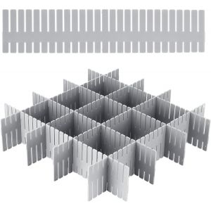 24 Pcs S&eacute;parateurs de Tiroir,32 x 7 cm Organisateur de Tiroir,Grille Diviseur de Tiroir en Plastique,R&eacute;glable,pour sous-V&ecirc;tements,Chaussettes,Maquillage,Fournitures de Bureau (Gris) - Neuf