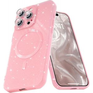 Kal-Coque Magn&eacute;tique Pour Iphone 16 Pro Max Etui &Agrave; Paillettes Brillant Compatible Avec Magsafe Charge Sans Fil Housse De Protection Antichoc Pour Appareil Photo Glitter Silicone Tpu Souple,Rose - Neuf
