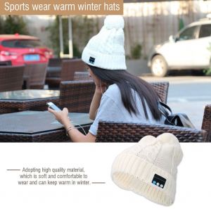 Bonnet Tricote Sans Fil Bluetooth Pour Femme, Ideal Pour Le Sport, La Course A Pied, L'hiver (Blanc Ivoire) - Neuf