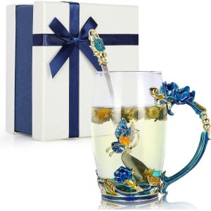 Eryi-Cadeaux Pour Femmes, Cadeaux D'anniversaire Pour Femmes, Set De Tasses À Café En Verre Pour Femmes Avec Cuillère En Acier, Noël, Saint-Valentin, Fête Des Mères, 12 Oz/350 Ml - Neuf