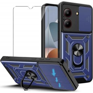 Kal-Coque Compatible Avec Zte Blade A54 (6.6") Et 1 X Verre Trempé Écran Film Protecteur - Pc Dur Et Tpu Silicone Housse Couverture Avec 360°Degrés Support Rotatif Étui Case Cover Bleu - Neuf