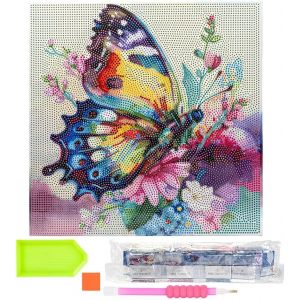 Ayuhr-Ideen Mit Herz Diamond Painting Toile À Motif Sur Châssis 30 Cm X 30 Cm Kit D'outils Inclus Motif Papillon Et Fleurs - Neuf