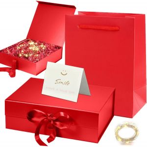 TRAHOO-Boite Cadeau Magnetique avec Couvercle,Bowknot Boite Cadeau,Bowknot Boite Cadeau avec Ruban et Carte,Boite Papier avec Ruban,Boite Cadeau Vide Décorative Boîte,Boîte Cadeau Avec Couvercle - Neuf