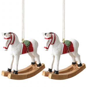 2Pcs Arbre de No&euml;l Suspendus Ornement R&eacute;sine Cheval Figurine Accroch&eacute; des D&eacute;corations Pour les Manteaux de Table de Vacances de D&eacute;coration Blanc - Neuf