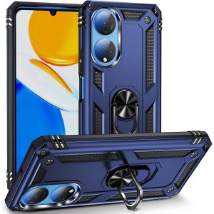 Kal-Coque Pour Huawei Honor X7, + Verre Trempé, Étui De Protection Soft Tpu + Pc, Heavy Duty, Slim Dual Layer Protective Housse Etui Coque Avec Support De Bague En Métal, Bleu - Neuf
