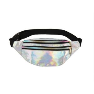 Sac banane chic et géométrique argenté pour femme ¿ Sac ceinture élégant en cuir PU avec grand espace de rangement et bretelles réglables - Neuf