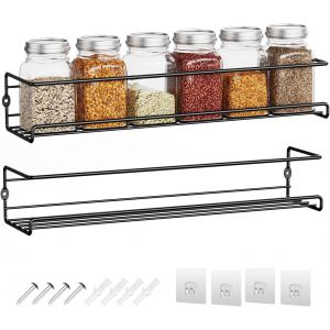Cmwx-Etagere A Epices Murale Metal, 2 Pcs Rangement Epices Cuisine Mural-Approximativement 29×8×6cm, L'ensemble De Etagere Epices Cuisine Mural-Noire Porte Epices Cuisine Mural - Neuf