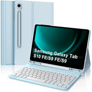 Coque Clavier Pour Samsung Galaxy Tab S10 Fe/S9 Fe 10.9""/S9 11"", Étui Keyboard Azerty Bluetooth Détachable Pour Samsung Tab S10 Fe/S9 Fe 10.9""/S9 11"" Avec Porte Crayon, Bleu Ciel - Neuf