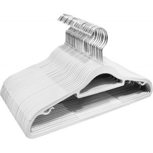 KGABERY-Lot De 30 Cintres,Cintres En Plastique Enduit De Caoutchouc,Cintres Antidérapants,Crochet Pivotant 360°,Gain De Place,Antiglisse,42x0.5x21.5 Cm,Blanc,Apy0330W - Neuf