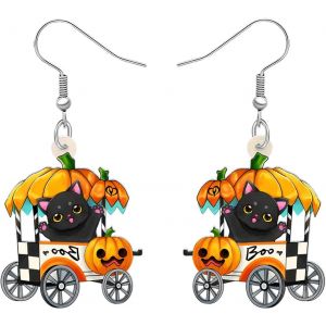 Kal-Acrylique Créatif Mignon Chat D'halloween Avec Chapeau De Sorcière Citrouille Boucles D'oreilles Pendantes Pour Femmes Filles Saison De L'effroi Kitten Pets Bijoux Pour Les Cadeaux - Neuf