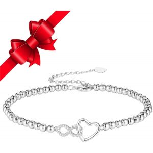 Bracelet Femme - Infinity Coeur Argent 925 - Cadeaux Pour Femmes/Maman/Fille - Neuf