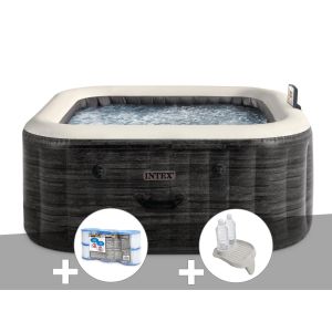 Kit spa gonflable Intex PureSpa Ardoise carr&eacute; Bulles 4 places + 6 filtres + Porte-verre - Neuf