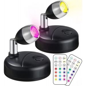 Subzonal-Mini Rvb Spot Led Sans Fil Avec T&eacute;l&eacute;commande - Projecteur &Agrave; Pile 13 Couleurs - &Eacute;clairage Int&eacute;rieur Pour Peinture, Art, Armoire, Exposition, Fl&eacute;chettes, Party - 2-Pack Noir - Neuf