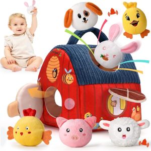 Ulteronixshop-Jouet Bebe 6 Mois Animaux de la Ferme en Peluche, Jeux Montessori avec Grange, Hochets, Miroirs Jouets de tri Sensoriel Montessori avec Grange, Cadeau B&eacute;b&eacute; Enfant 6 9 12 18 Mois Gar&ccedil;on - Neuf